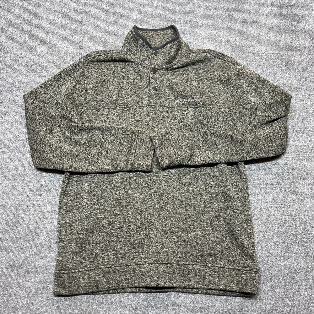 Eddie Bauer Sweater Mens Large Gray Henley Mock Neck Fleece Pullover Knit